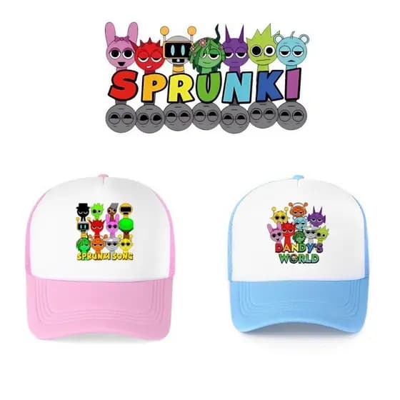 Boné de beisebol Sprunki masculino feminino ajustável 55-60CM desenho animado malha estampada chapéu de sol