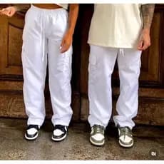 Calça Cargo StreetWear Skate Unissex 5 Bolsos Estilo Blogueira - BRANCA