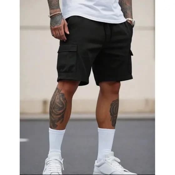 Bermuda Cargo Masculina Streetwear Sarja Bolsos Laterais - ENVIO IMEDIATO
