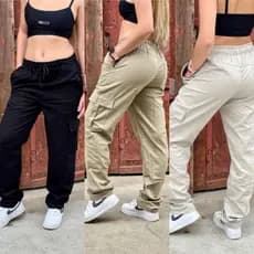 Kit 3 Calça Cargo Feminina Sarja Skatista larga StreetWear - ENVIO IMEDIATO