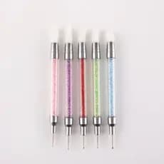Um pacote de 5 canetas de silicone para nail art, canetas de cola em bastão, canetas de pressão adesiva de cabeça dupla