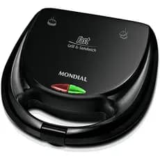 Sanduicheira Fast Grill e Sandwich Mondial Preto 750W S-12 Versátil e Compacta, Preto, 127V
