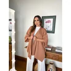 Poncho Feminino de Tricot com Manga Capa de Lanzinha Tricô Moda Inverno Avivah Confecções