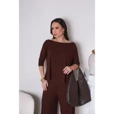 Blusa Feminina Básica em Malha Viscolycra Gola Canoa Manga 3/4 Elegante P M G GG (Plus  Size)