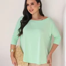Blusa Feminina Básica Candy Colors em Malha Viscolycra Gola Canoa Manga 3/4 Elegante P M G GG