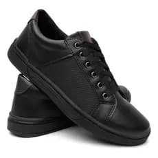 Tenis Masculino Em Couro Ecológico Confortavél Sapatenis Casual Barato - Preto Marrom Sola em Borracha Leve