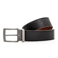 Cinto Masculino Social Casual Slim Preto e Marrom Dois em Um Dupla Face em Couro Sintético 120 Centímetros com Fivela de Metal