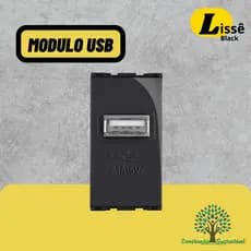 Tomada USB 5V 2,1A Bivolt Modulo Lissê Black Apoio ( Preta Brilhante)