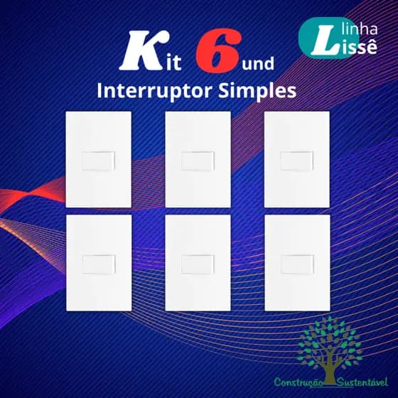 Kit 6 un Interruptor Simples 4x2 Linha Lisse Apoio Apagador Branco - SBS