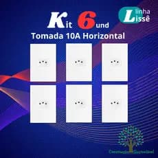 Kit 6 un Tomada Horizontal 10A 2p+t 4x2 Linha Lisse Apoio Branca - SBS