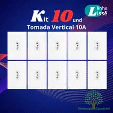 Kit 10 un Tomada Vertical 10A 2p+t 4x2 Linha Lisse Apoio Branca - SBS