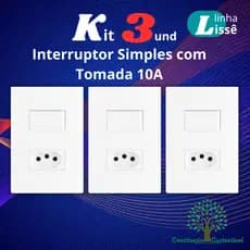 Kit 3 un Interruptor Simples com Tomada 10A 2p+t 4x2 Linha Lisse Apoio Branca - SBS