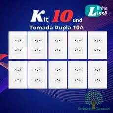 Kit 10 un Tomada Dupla 10A 2p+t 4x2 Linha Lisse Apoio Branca - SBS