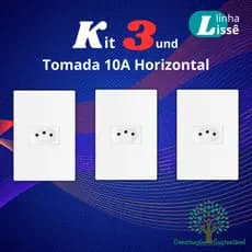 Kit 3 un Tomada Horizontal 10A 2p+t 4x2 Linha Lisse Apoio Branca - SBS