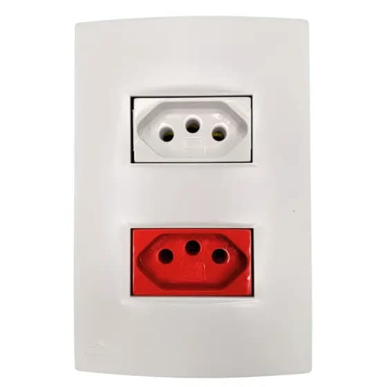 Tomada Dupla Com 1 modulo 10a Branco + 20a Vermelha Linha Lissê Apoio Branco
