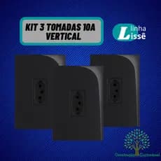 Kit 3 un Tomada Vertical 10A 2p+t 4x2 Linha Lisse Apoio Preta