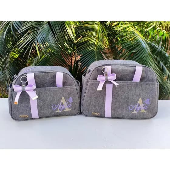 Kit bolsa maternidade 2 peças trapézio personalizadas G+M