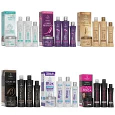 Kit Capilar Profissional 4 Itens Bio Instinto Liso Com Força, Btox Colágeno, Descansa Cabel, Cacheamos, Chuva de Verniz Shampoo + Condicionador + Creme de Pentear + Mascara