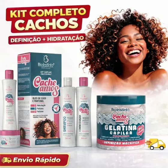Kit Capilar Para Cachos Shampoo Condicionador Leave-in Máscara de Hidratação Gelatina Definição