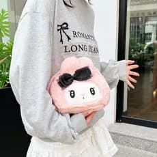 Bolsa de armazenamento de pelúcia de grande capacidade My Melody, bolsa de maquiagem Kuromi japonesa, estilo portátil