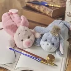 Pickup de desenho animado bonito porco com orelhas de burro de pelúcia saco de caneta em forma de boneca, saco de armaze