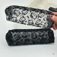 Estojo de Rede Transparente Hello Kitty - Estojo Escolar para Lápis e Régua, Fofo e Portátil, Material para Estudantes