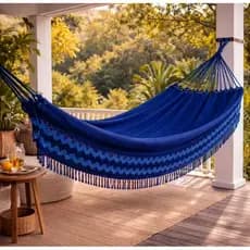 Rede De Dormir Descanso 4Metros Casal Grande Reforçada Jeans Mesclada Franja Algodão  Envio Imediato