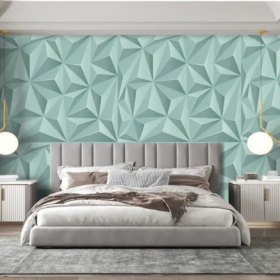 Papel de Parede Geometrico Verde Auto-Adesivo 3D Decoração