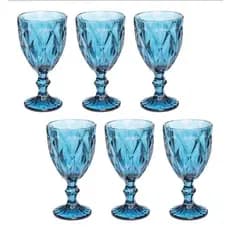 Jogo de Tacas de Vidro Diamond 330ml Azul Ideal para Suco e Agua kit 6 unid