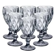 Jogo 06 Tacas De Vidro Diamond Grafite / Cinza  Bico de Jaca 330ml