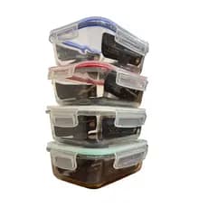 Kit 4 Potes Vidro 1040ml Hermético Marmita Forno Refratário Transparente