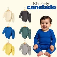 Kit 4 ou 6 Peças Body Bebê Menino CANELADO Algodão Body Manga Longa e Calça Tamanho RN ao GG