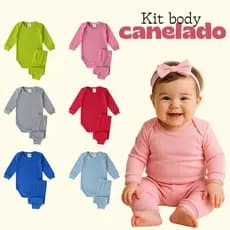 Kit 4 ou 6 Peças Body Bebê Menina CANELADO Longo Algodão Tamanho RN ao GG