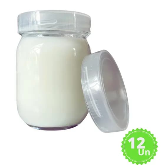 KIT c/12 Vidros p/ Armazenamento de Leite Materno 200ml + TAMPAS PLÁSTICAS