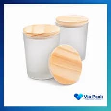 Kit Potes de Vidro Fosco 70ml com Tampa de Madeira Para Velas Artesanais Aromaticas Lembrancinhas