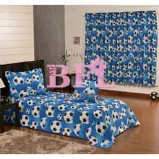 Cobre Leito Solteiro + Porta Travesseiro Estampado - Decoração Quarto Futebol Azul