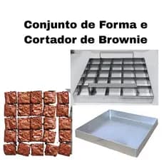 JOGO DE FORMA + CORTADOR DE BROWNIE - COM 25 CAVIDADES DE 6 X 6 CM - FORMA 31,5X31,5 CM  PERFEITO