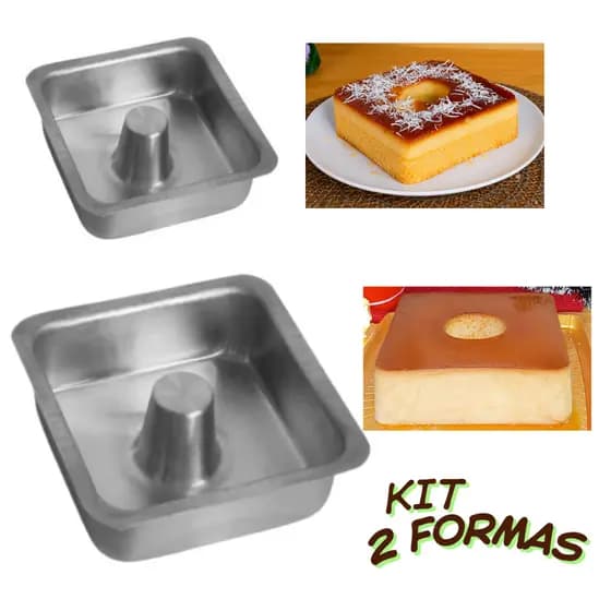 KIT COM 2 FORMAS QUADRADAS DE FURO PARA PUDIM E BOLOS - RESISTENTE
