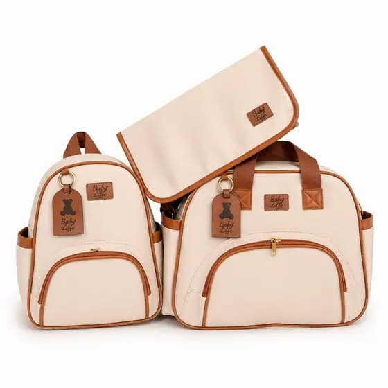 Bolsa, Mochila e Trocador Kit Bolsas Maternidade Material Corano Premium
