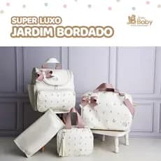bolsa maternidade Luxo kit 4 peças mala mochila 2 em 1 frasqueira e trocador - Jardim Bordado Clássico, Menino/Menina