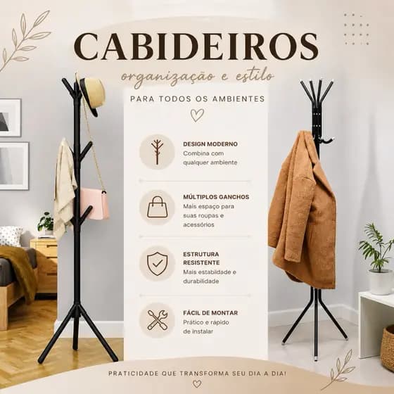 Cabideiro Mancebo de Chão em Aço – 9 ou 12 Ganchos – Organizador de Roupas 170cm