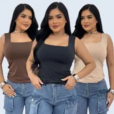 Regata Feminina Blusa Sem Manga Decote Quadrado Suplex Premium Liso Poliam Blogueira Regatinha Verão