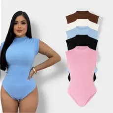 Body Feminino Básico Gola Alta Manguinha Anarruga Manga Curta Canelado Premium Outono verão 2025