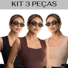 Kit 3 Regata Feminina Blusinha Decote Suplex Básica Lisa Moda Blogueira Tendência Dia a Dia Academia