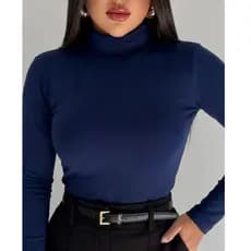 Blusa Feminina Cacharrel Manga Longa Gola Alta Suplex Poliamida Inverno Moda Básica Casual Trabalho
