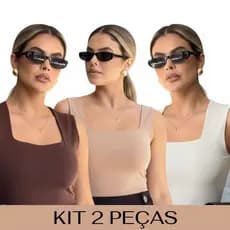 Kit 2 Regata Feminina Blusinha Decote Suplex Básica Lisa Moda Elegante Blogueira Tendência Academia
