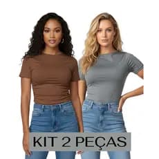 KIT 2 Baby Tee Feminina Blusa Slim Fit Manga Curta Blusa de Compressão Suplex Proteção UV Academia
