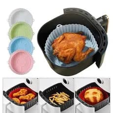 Forma De Silicone Para Air Fryer Reutilizável Antiaderente Flexível 17cm Forno Microondas Fritadeira Assadeira