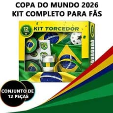 Kit Torcedor Torcida Brasil 12 Itens Copa 2026 Corneta Bandeira Oculos Festa Futebol Adesivo Brasil