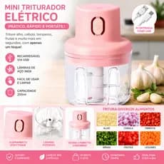Mini Triturador Elétrico USB Recarregável 250ml Picador de Alho Cebola Legumes Cozinha Rosa